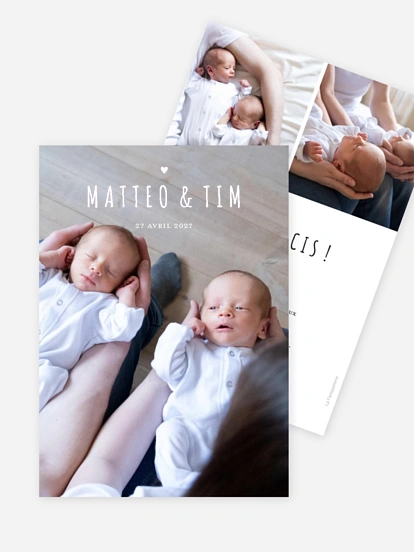 Faire-part naissance jumeaux Doux bonheur