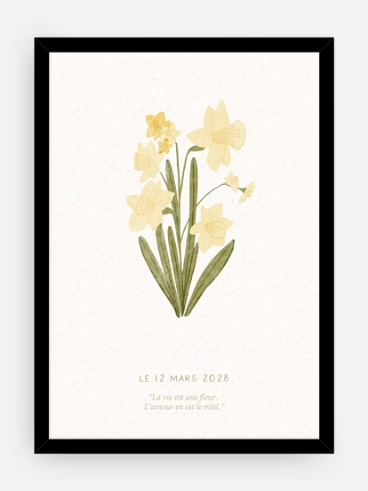 Affiche naissance Fleur de naissance - mars