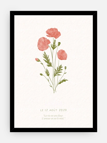 Affiche naissance Fleur de naissance - août