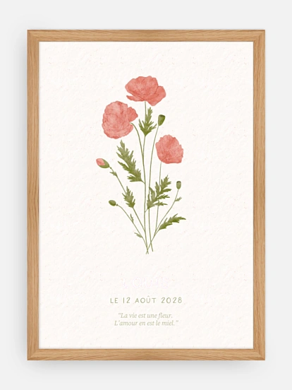 Affiche naissance Fleur de naissance - août