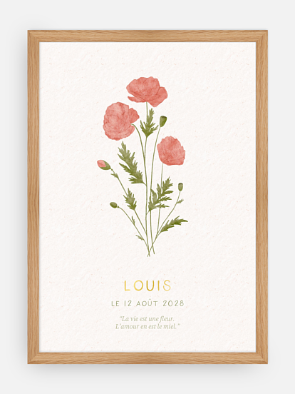 Affiche naissance Fleur de naissance - août