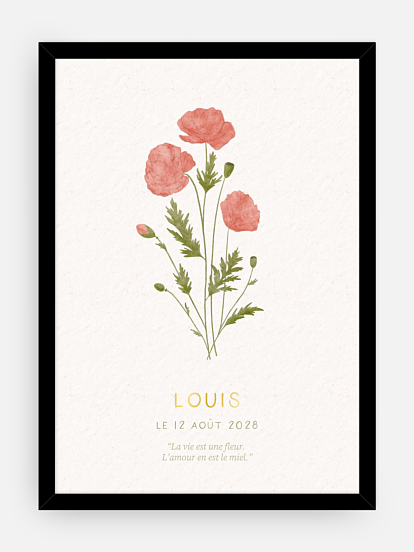 Affiche naissance Fleur de naissance - août