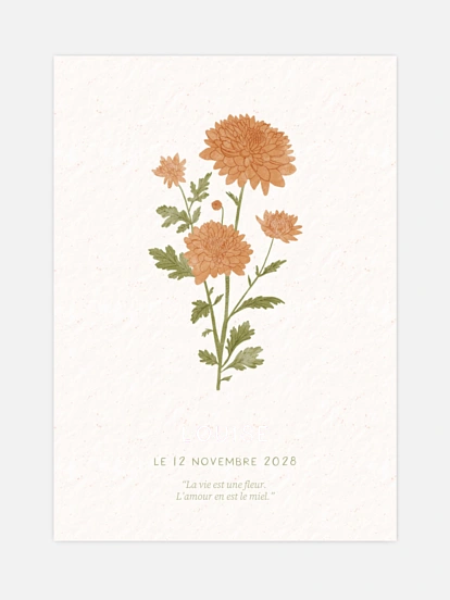 Affiche naissance Fleur de naissance - novembre