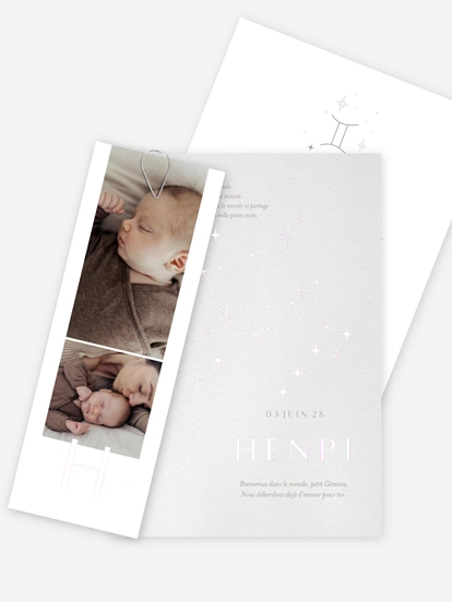 Faire-part naissance Constellation des Gémeaux