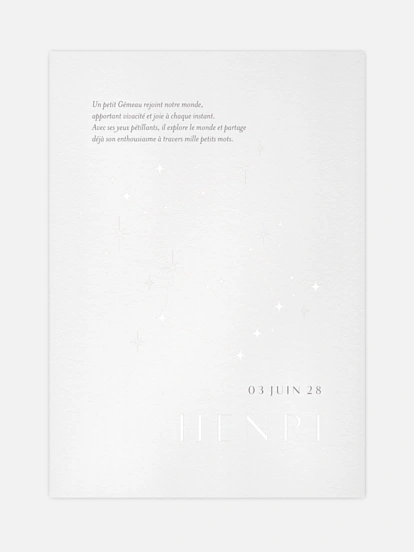 Affiche naissance Constellation des Gémeaux