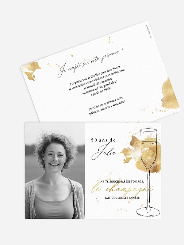 Invitation Anniversaire 50 Flute A Champagne