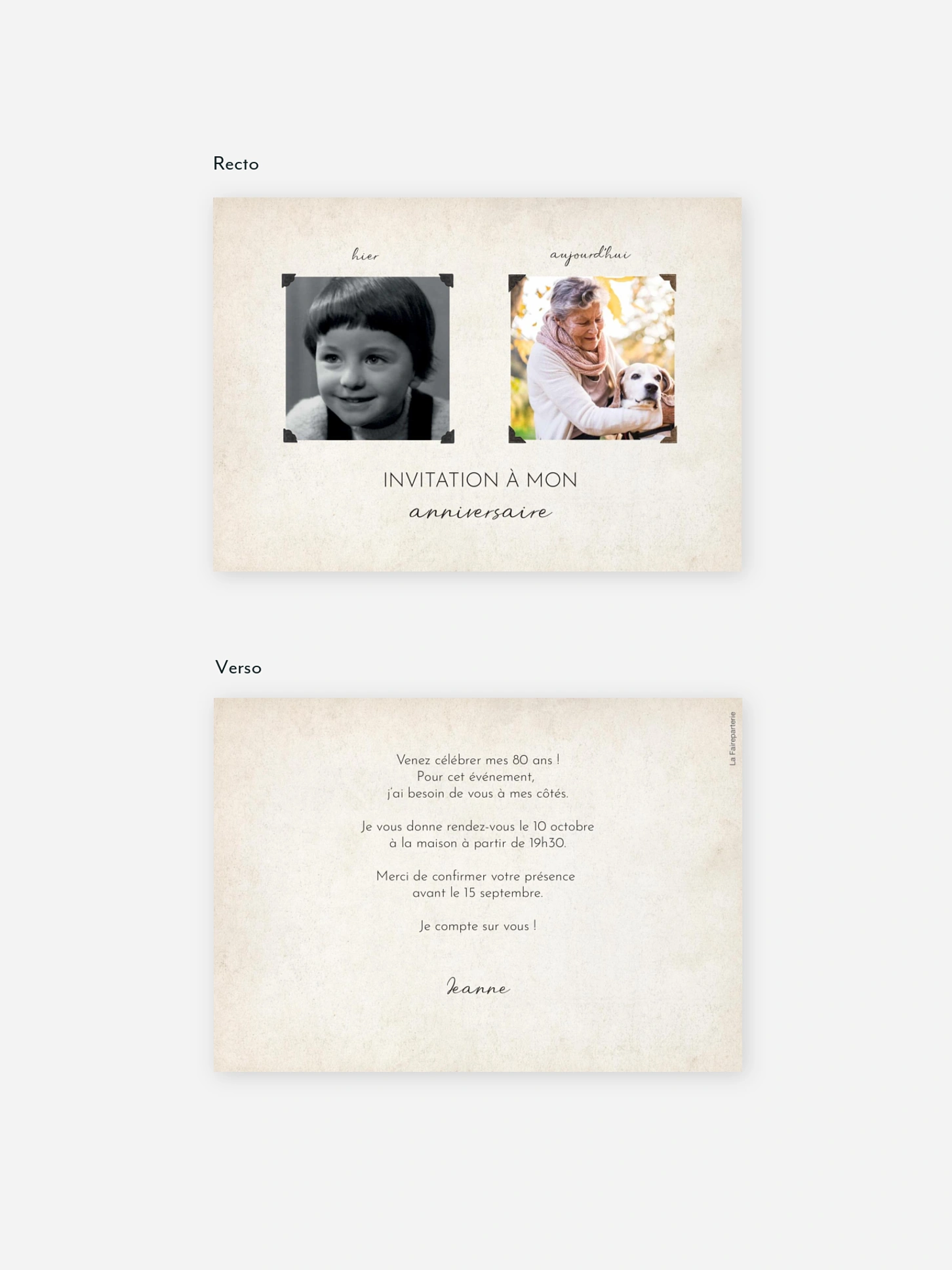 invitation anniversaire 80 Hier et aujourd'hui