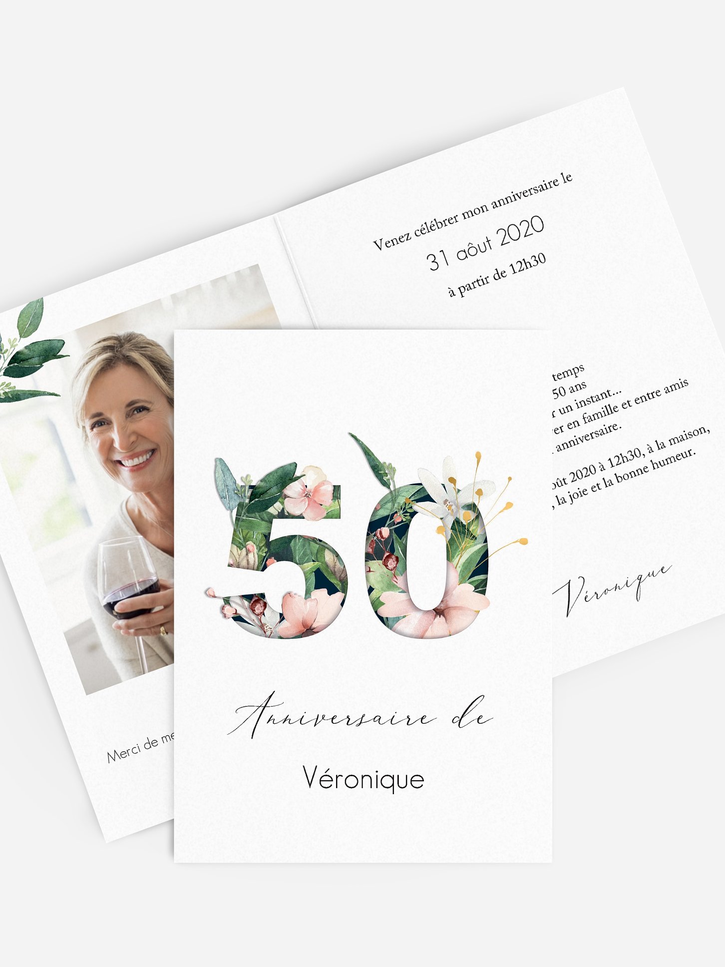 invitation anniversaire 50 Chiffres en fleur