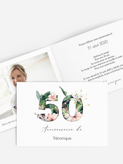 invitation anniversaire 50 Chiffres en fleur