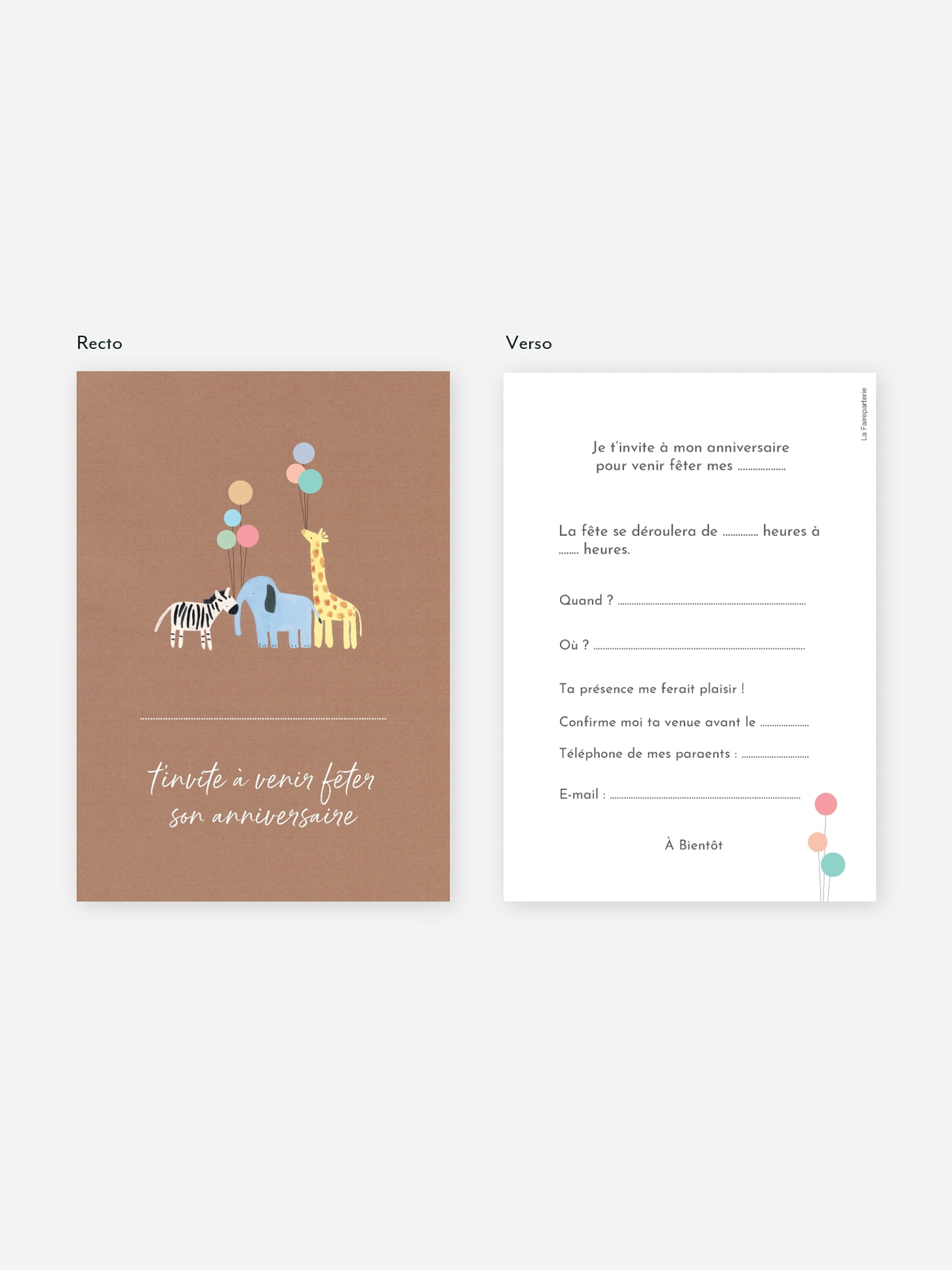 invitation anniversaire enfant Ballons et animaux