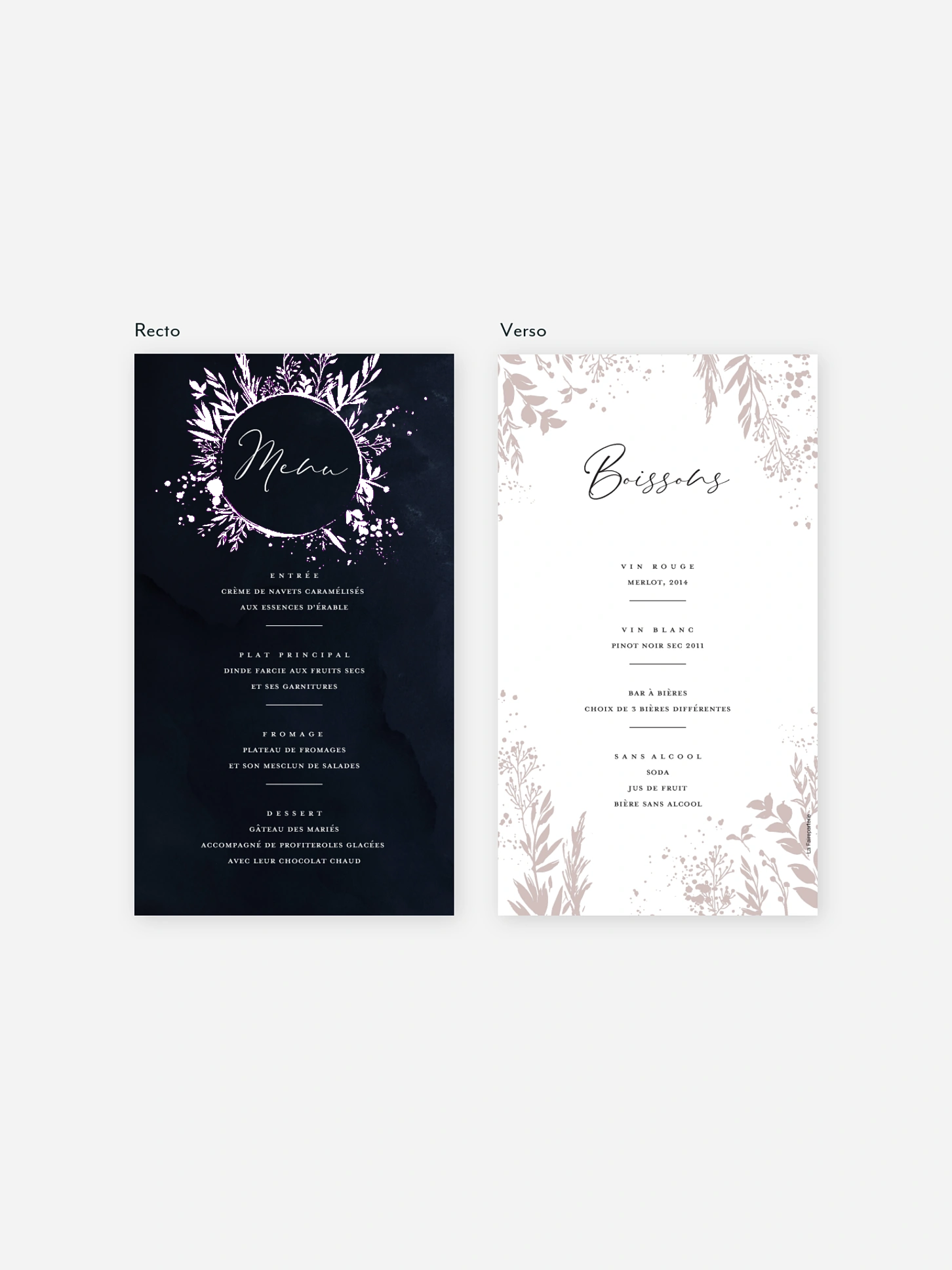 Menu mariage Envolée florale