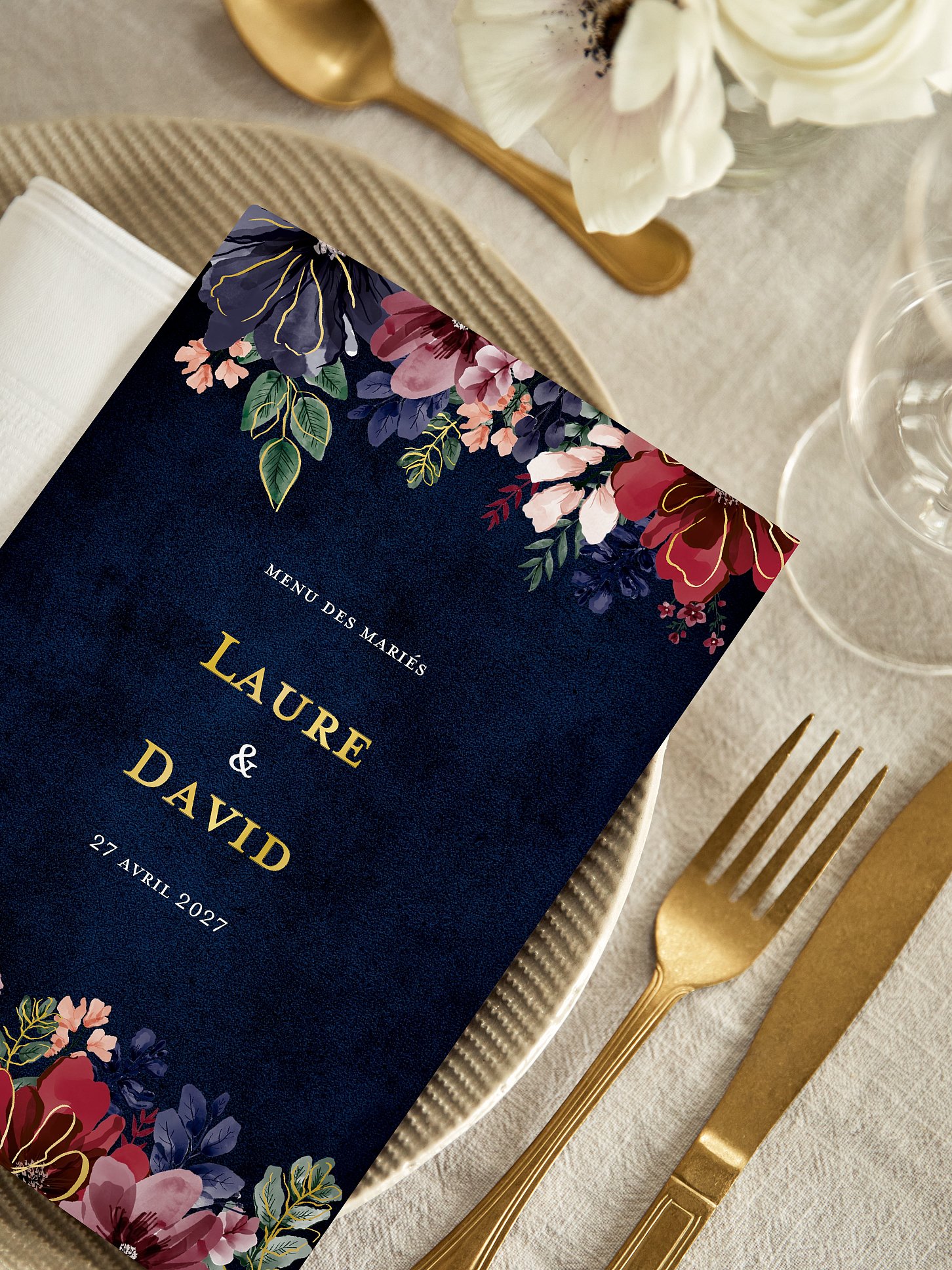 Menu mariage Cadre floral