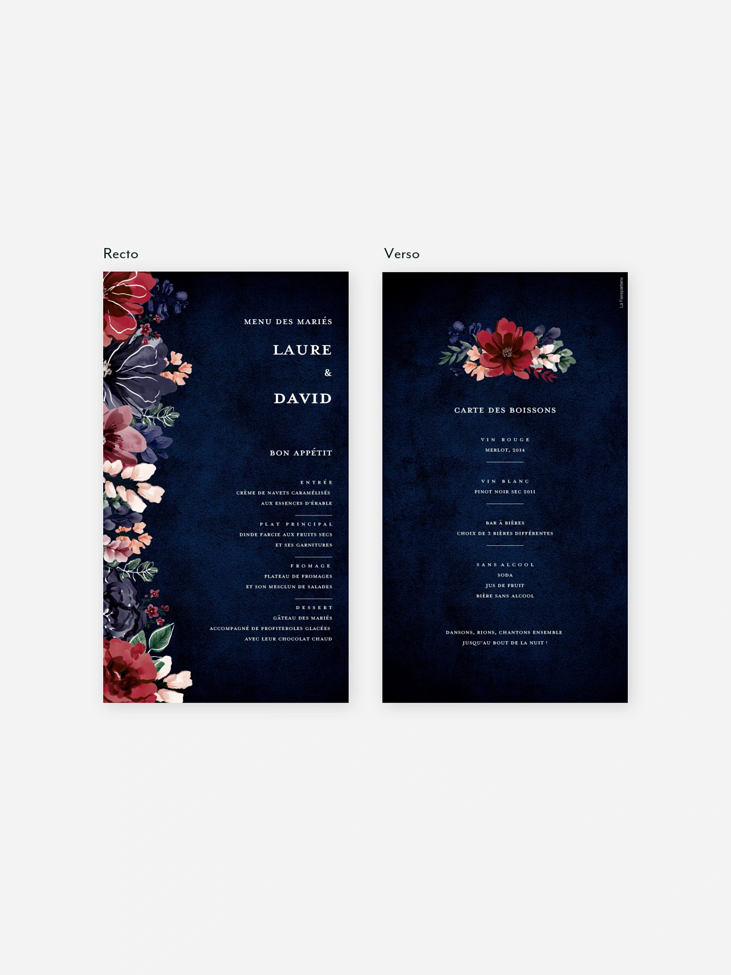 Menu mariage Cadre floral