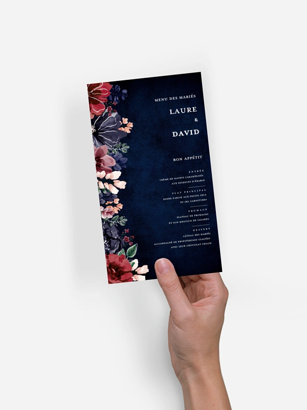 Menu mariage Cadre floral