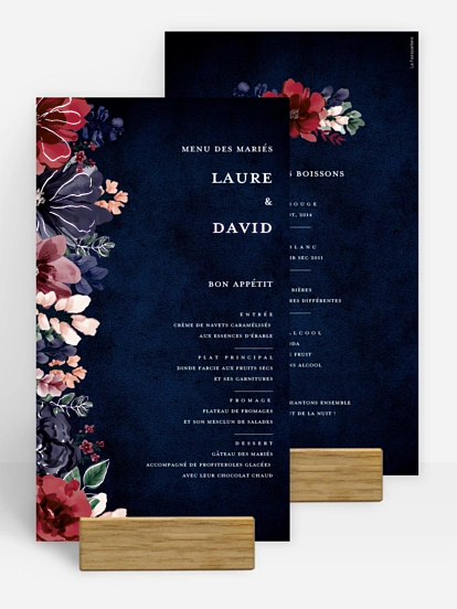 Menu mariage Cadre floral