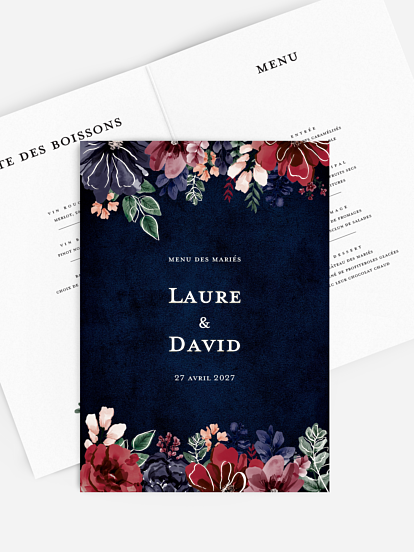 Menu mariage Cadre floral