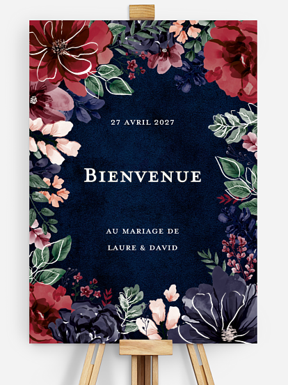 Poster bienvenue mariage Cadre floral