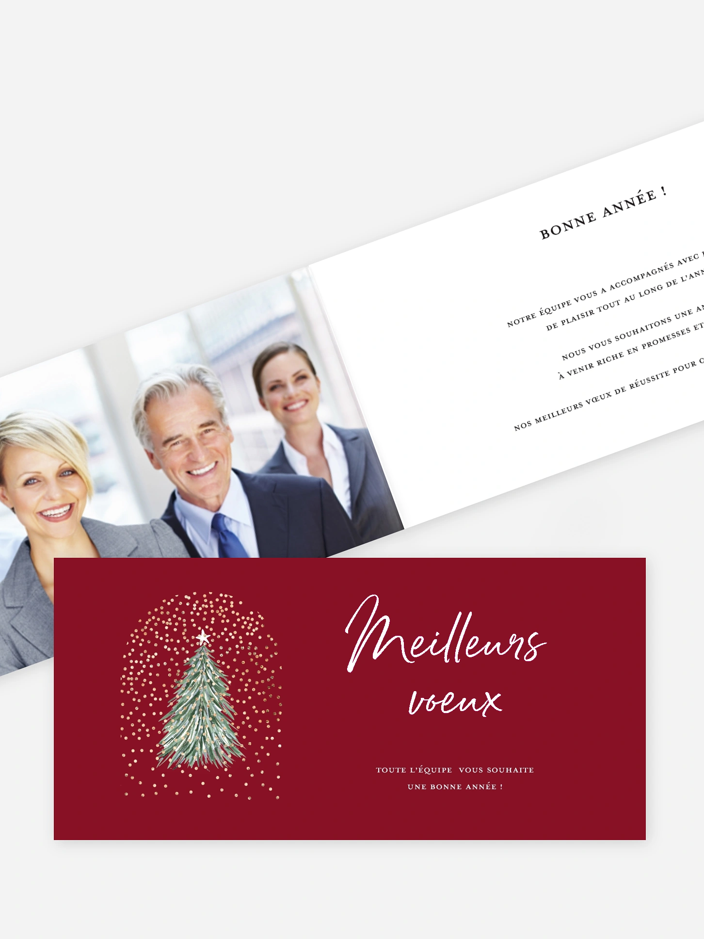 Carte de voeux entreprise Flocons et sapin
