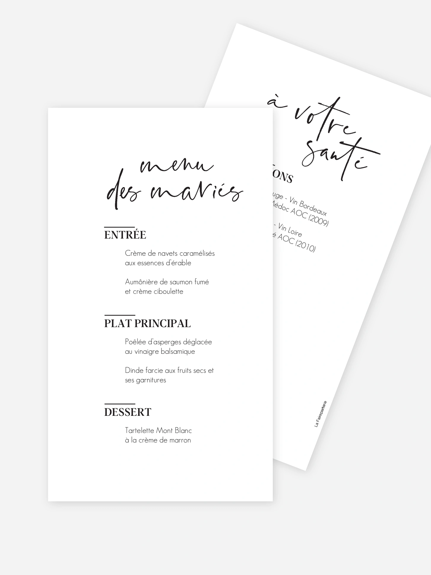 Menu mariage Black & White