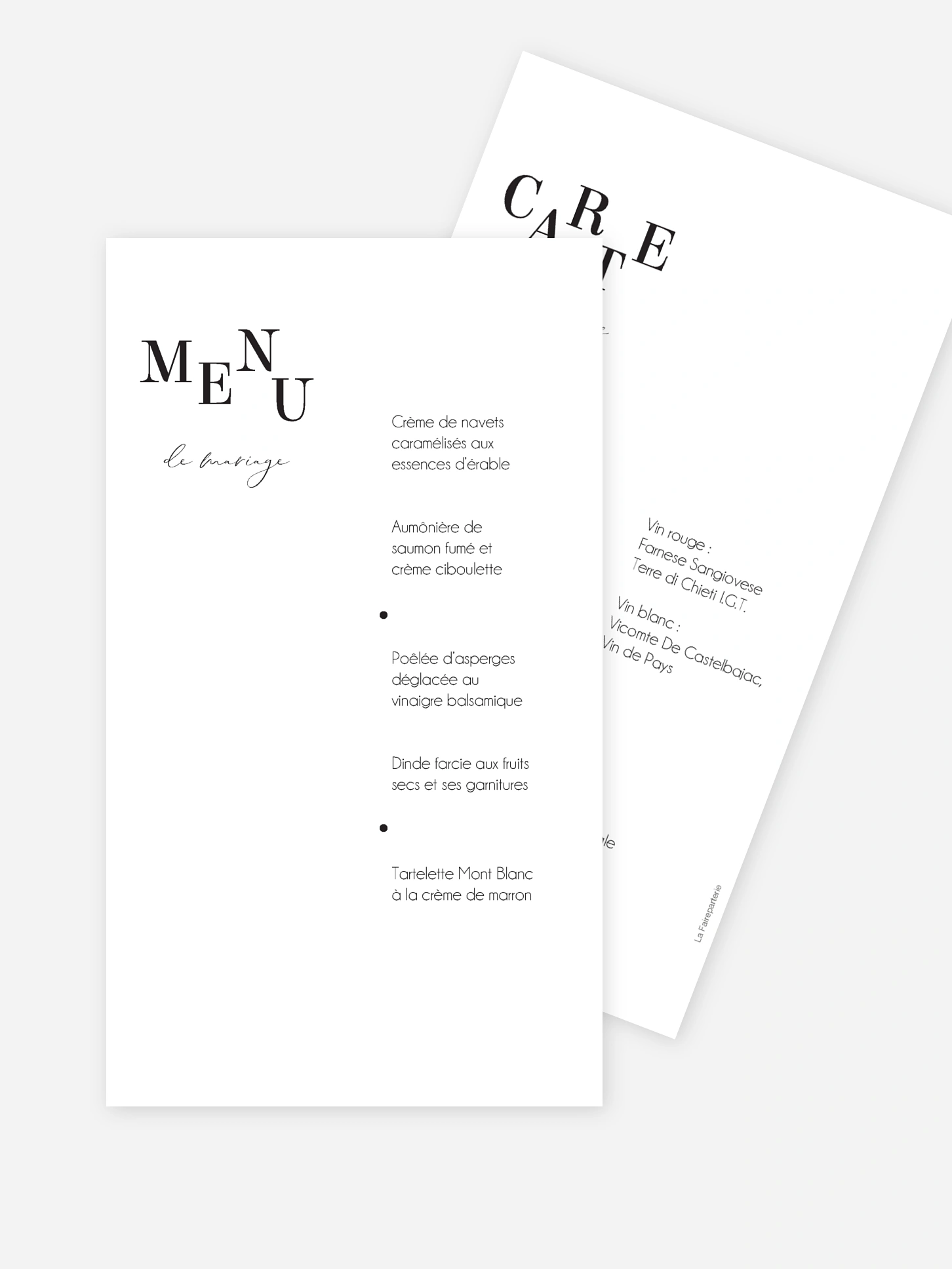 Menu mariage Lettres détachées