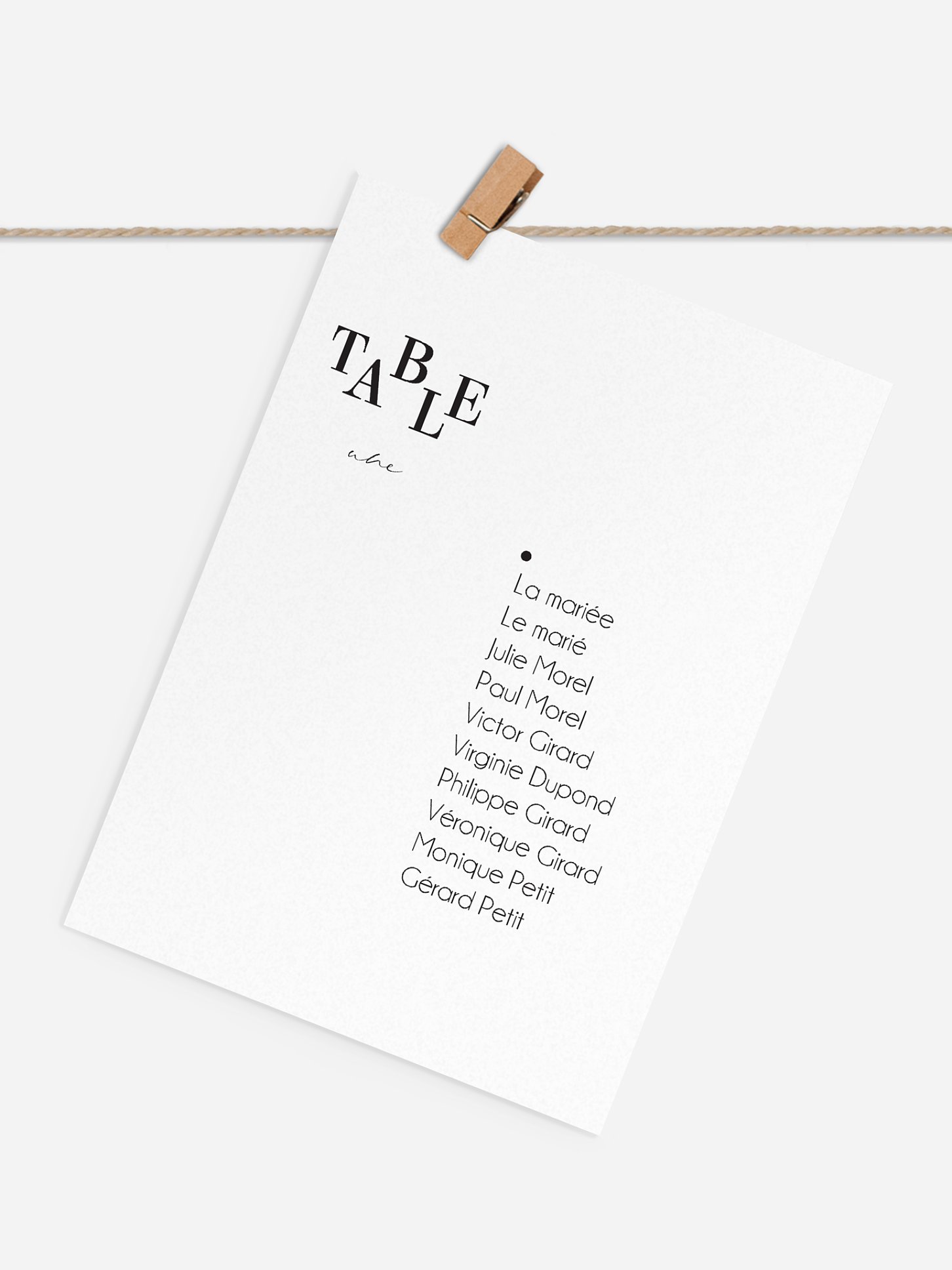 Cartons plan de table mariage Lettres détachées