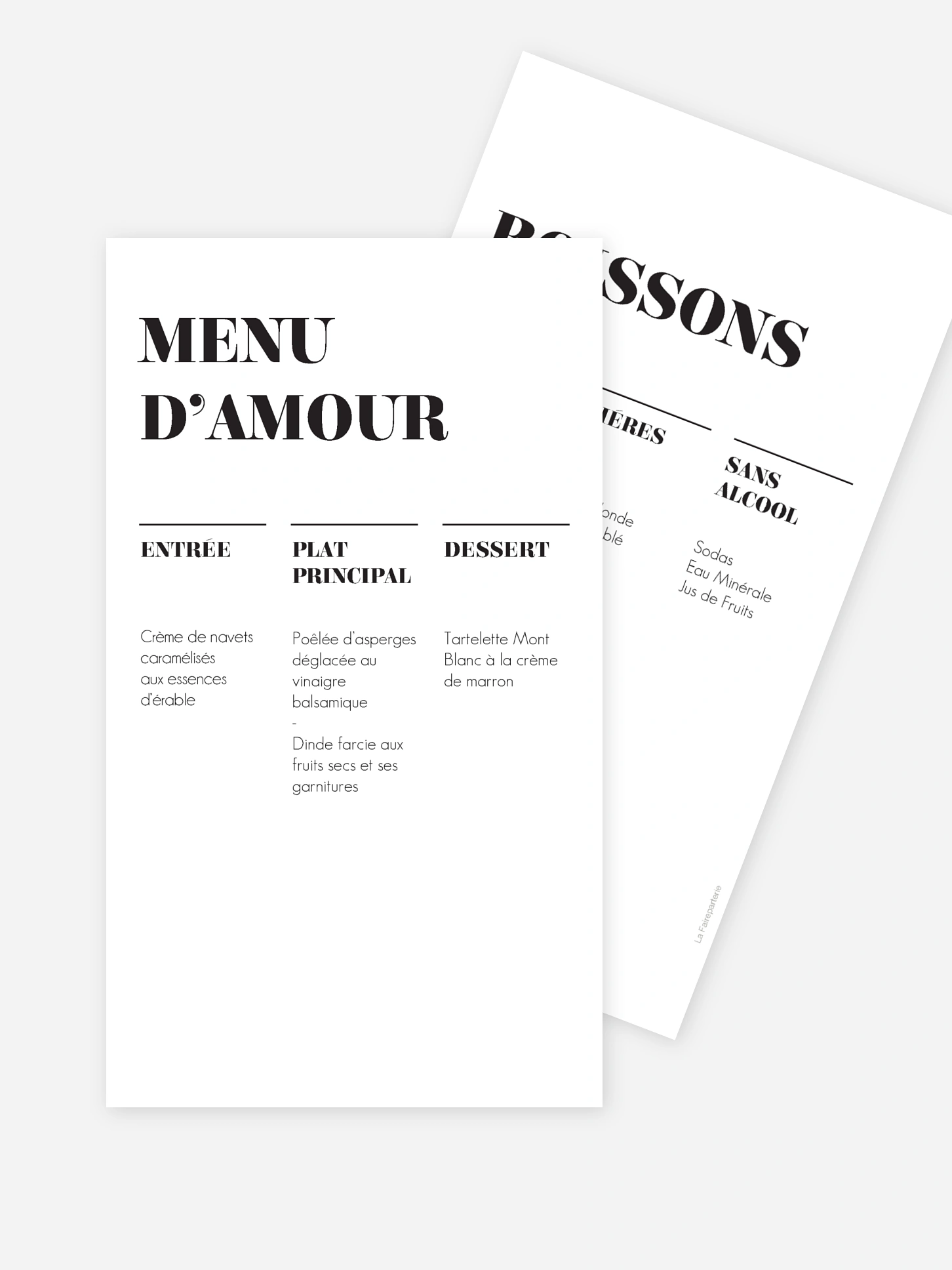 Menu mariage Typo Lovers