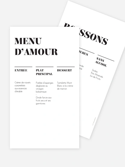 Menu mariage Typo Lovers