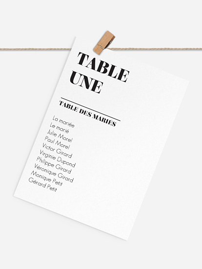 Cartons plan de table mariage Typo Lovers