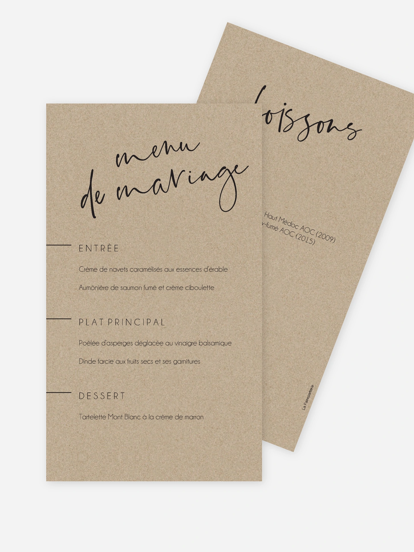 Menu mariage Craft Typo