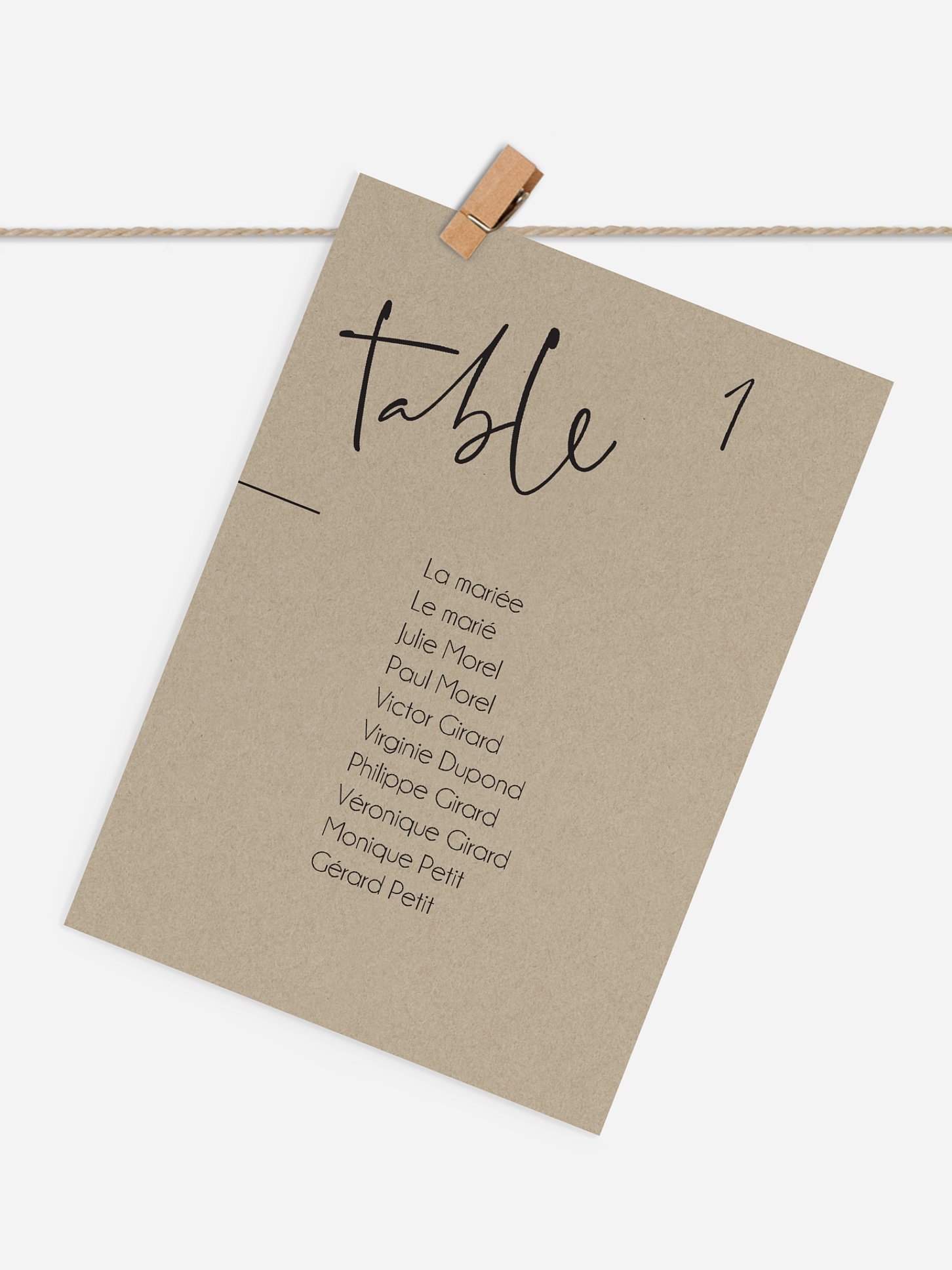 Cartons plan de table mariage Craft Typo