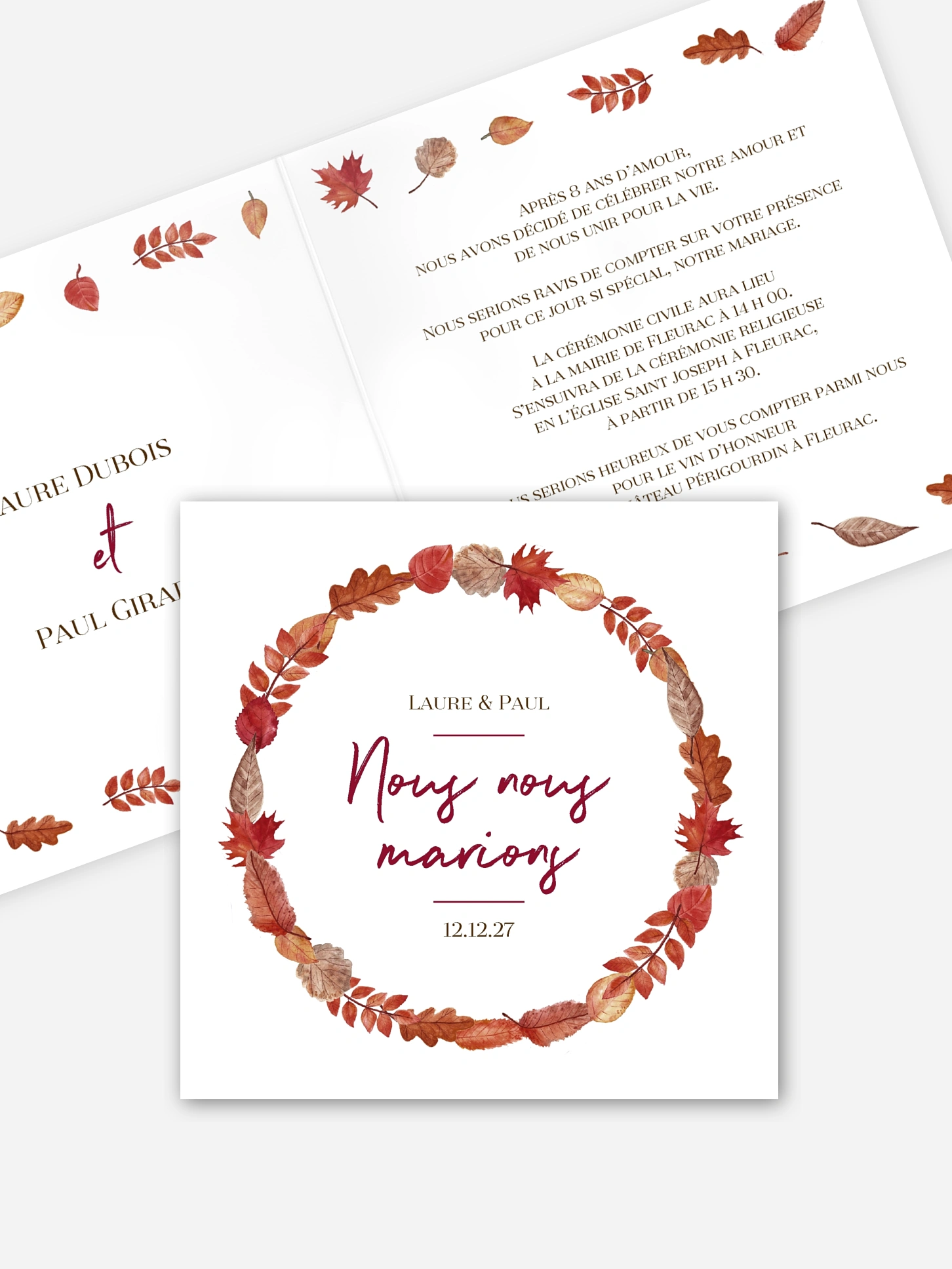 Faire-part de mariage Couronne d'automne
