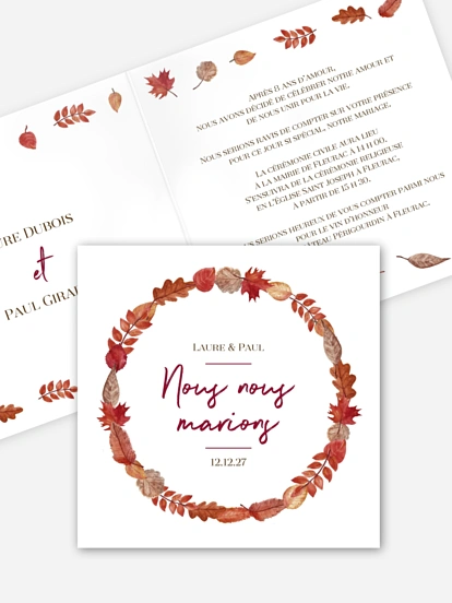Faire-part de mariage Couronne d'automne