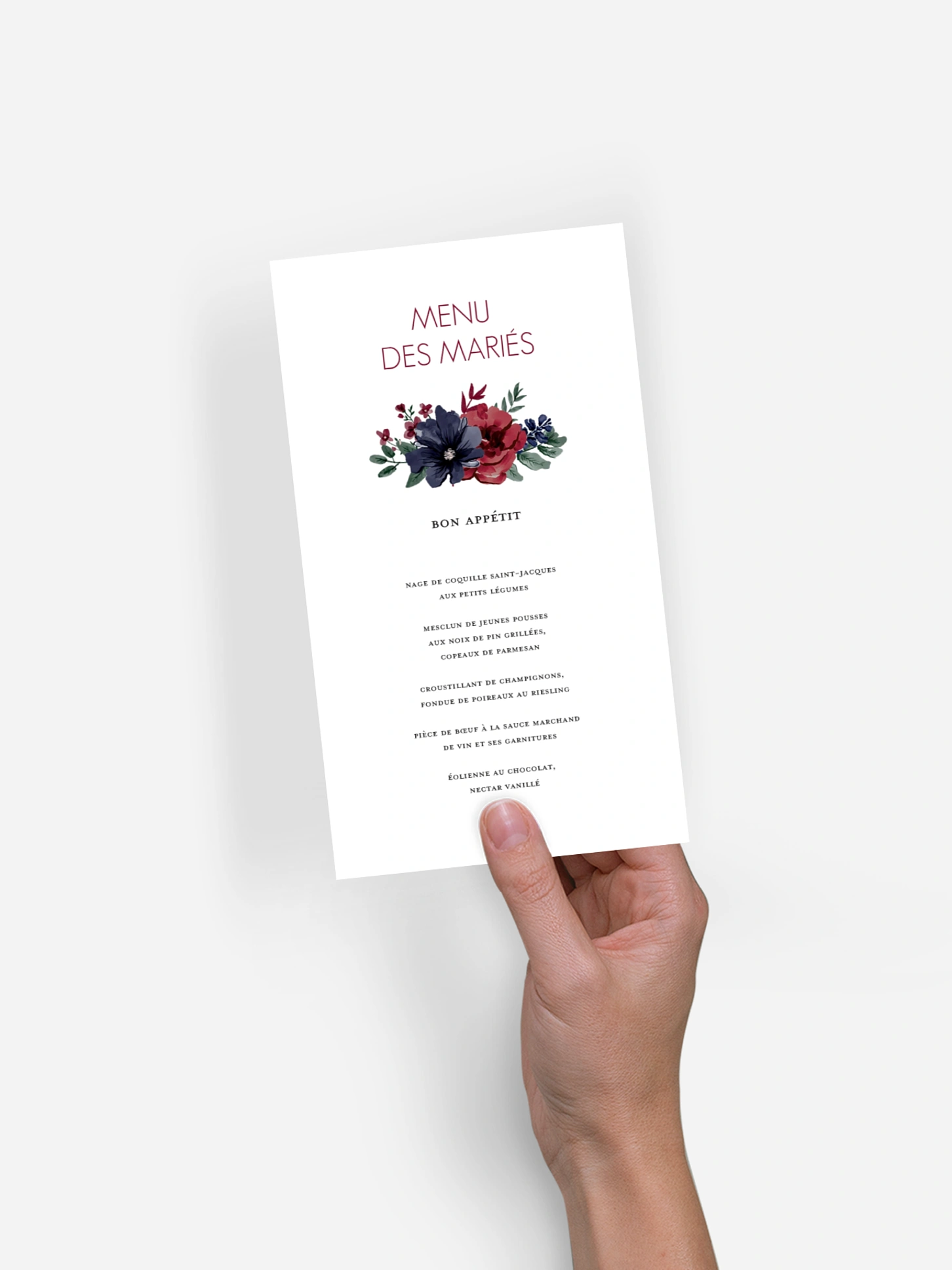 Menu mariage Bouquet rouge
