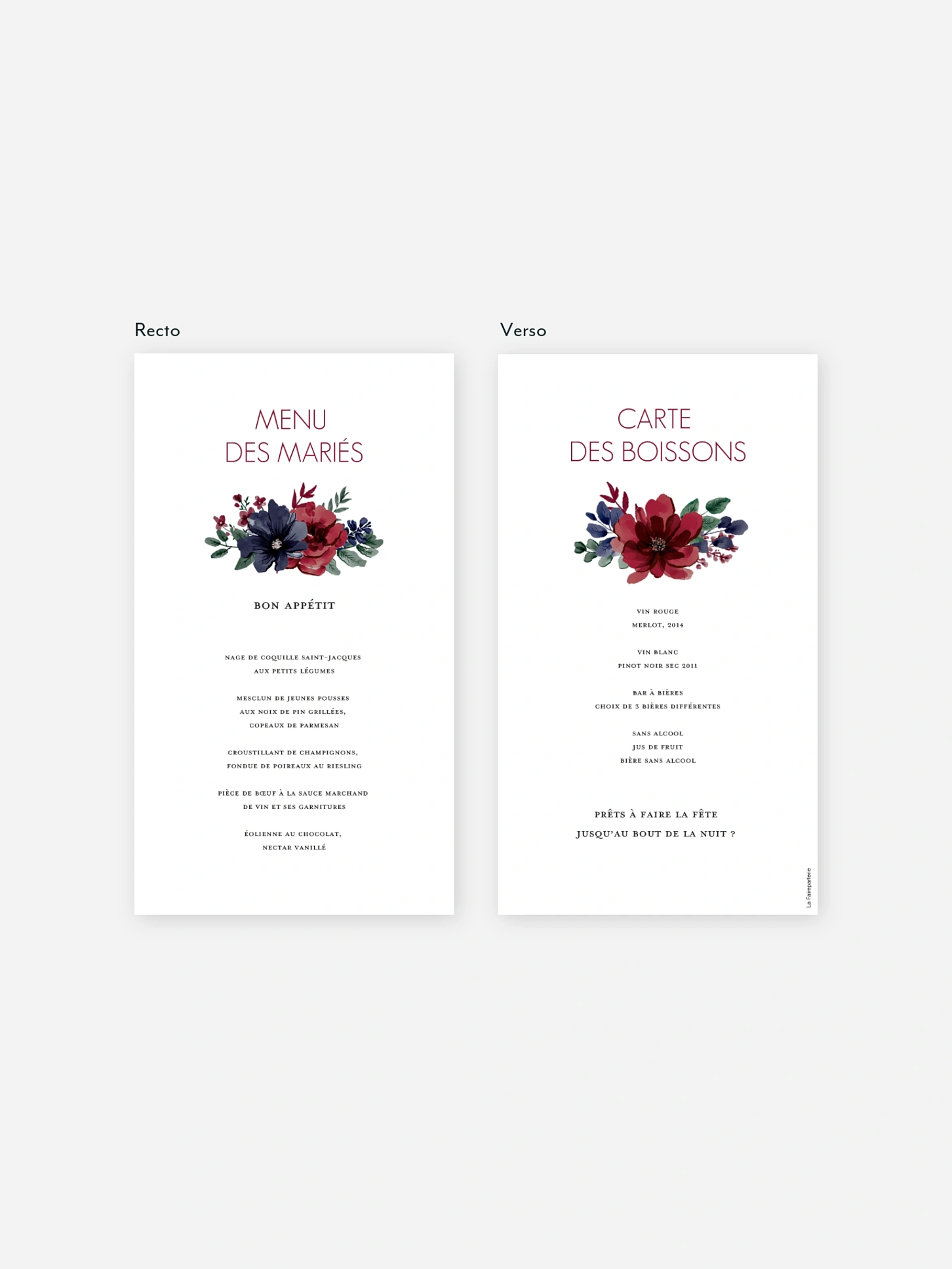 Menu mariage Bouquet rouge
