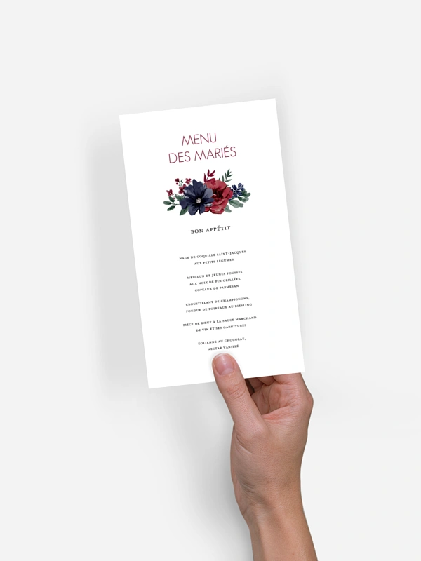 Menu mariage Bouquet rouge