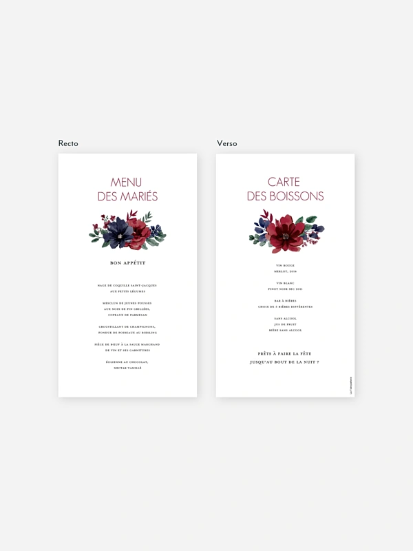 Menu mariage Bouquet rouge