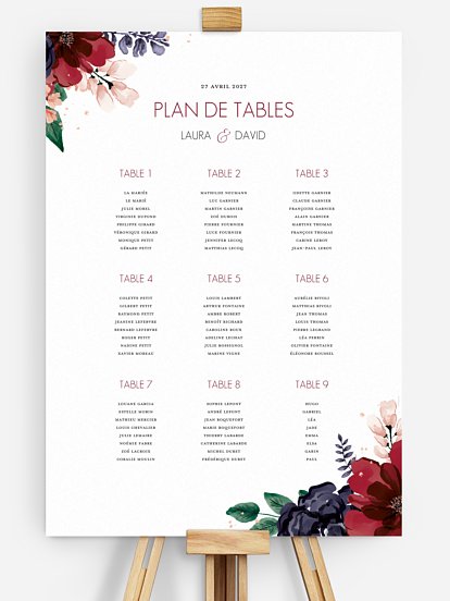 Poster plan de table mariage Bouquet rouge