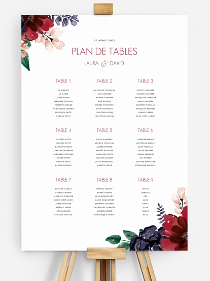 Poster plan de table mariage Bouquet rouge