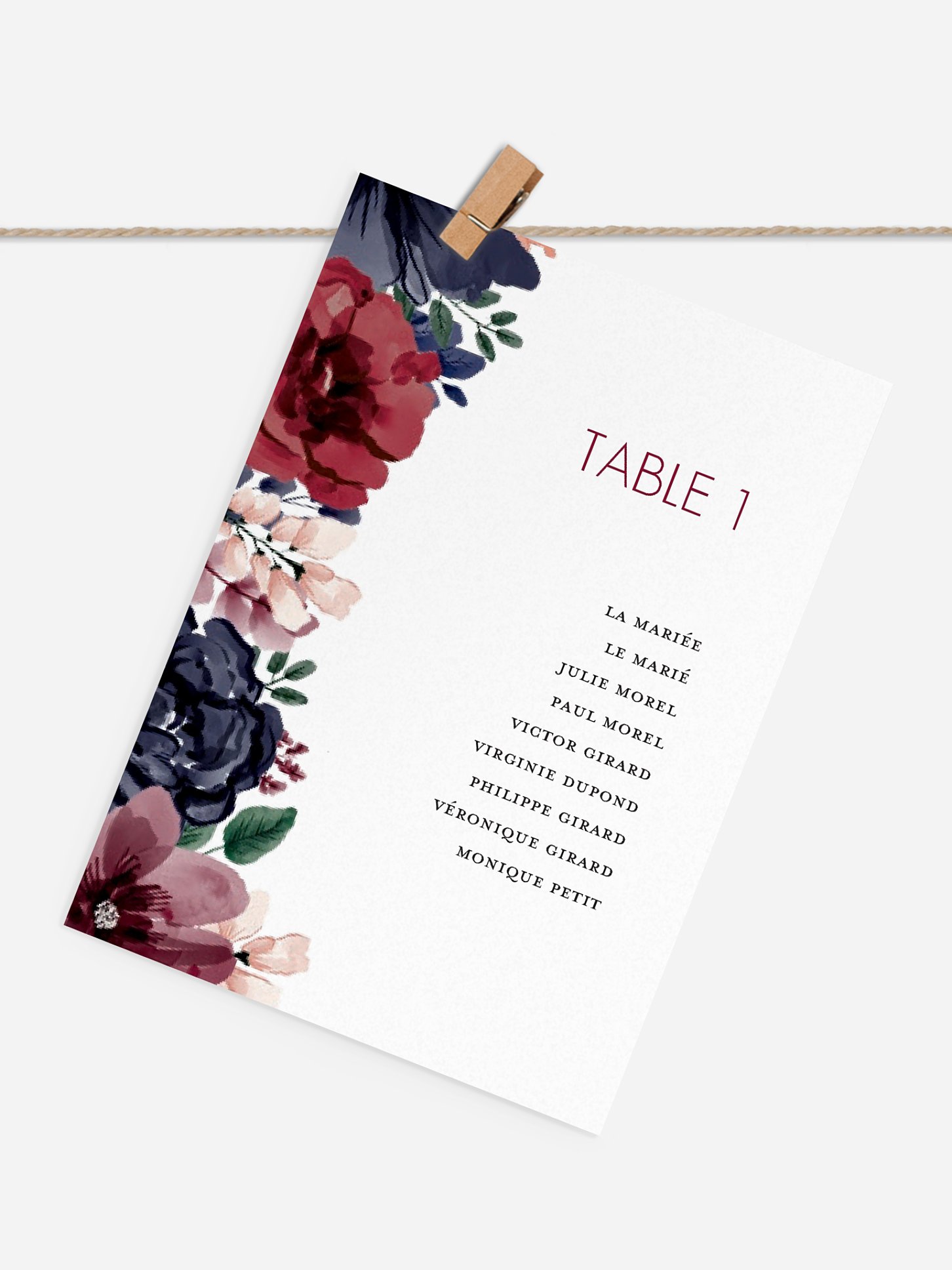 Cartons plan de table mariage Bouquet rouge