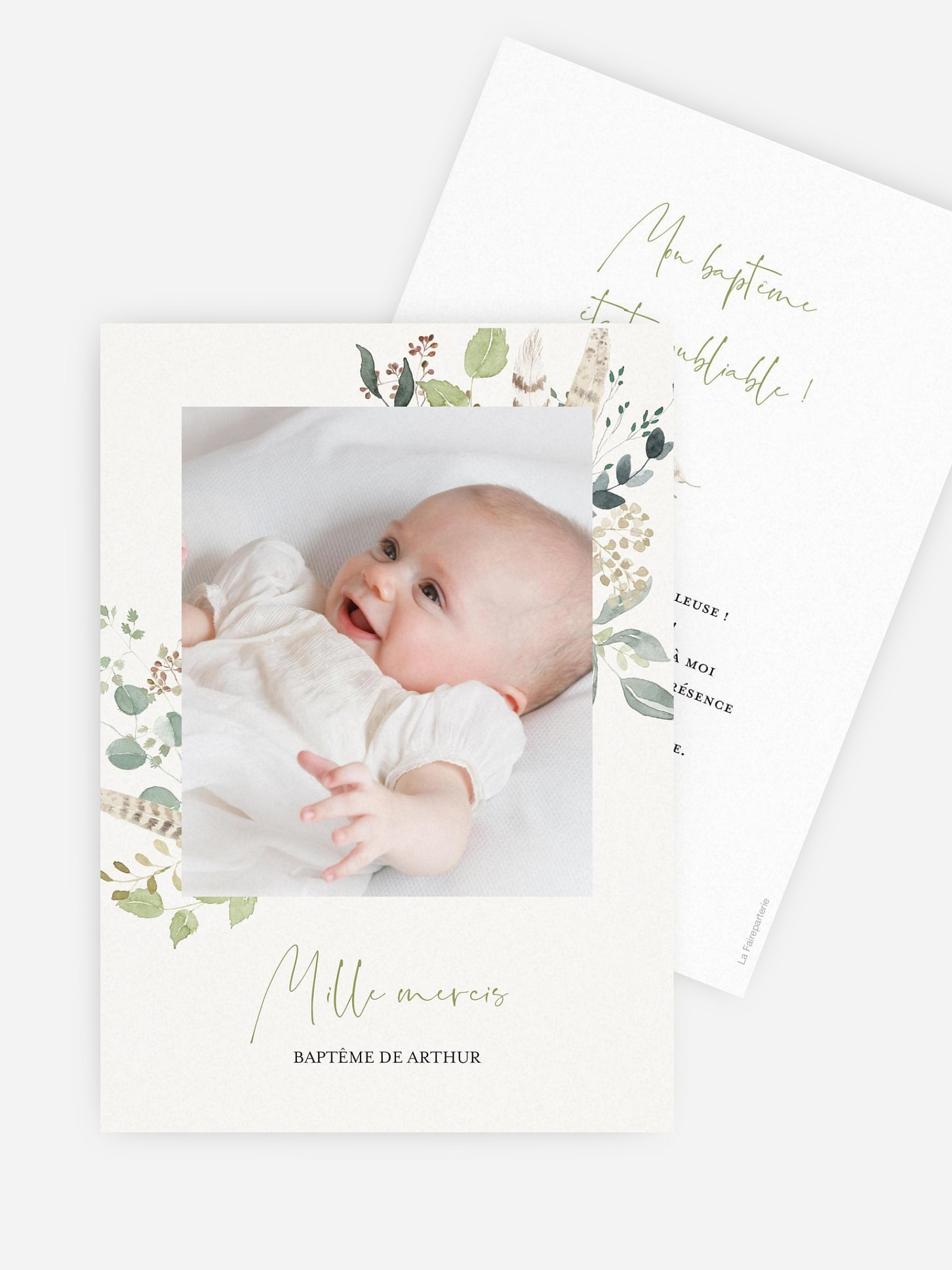Carte remerciement baptême Amour des bois