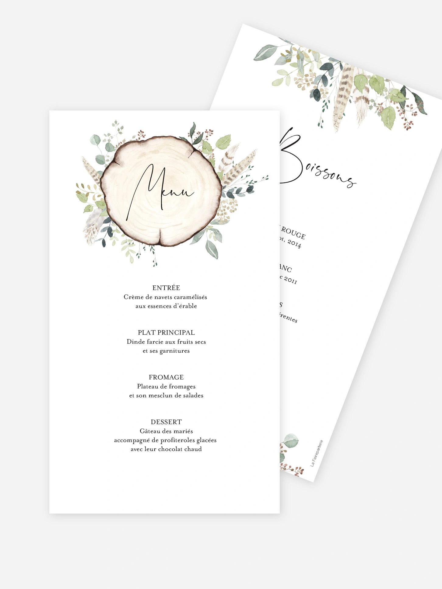 Menu mariage Amour des bois