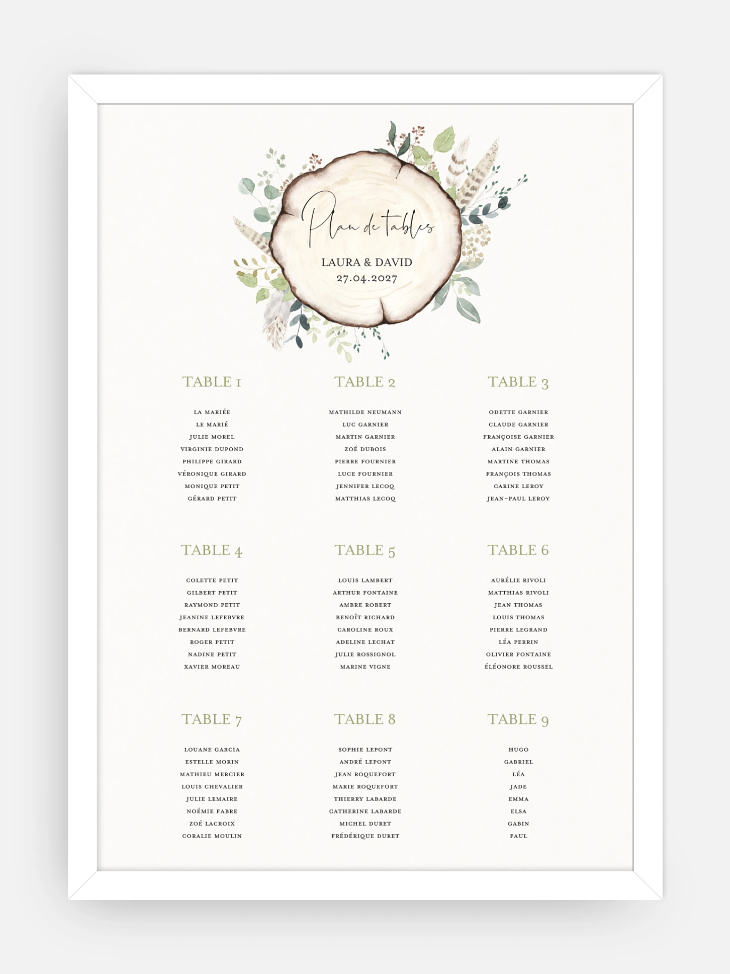 Poster plan de table mariage Amour des bois