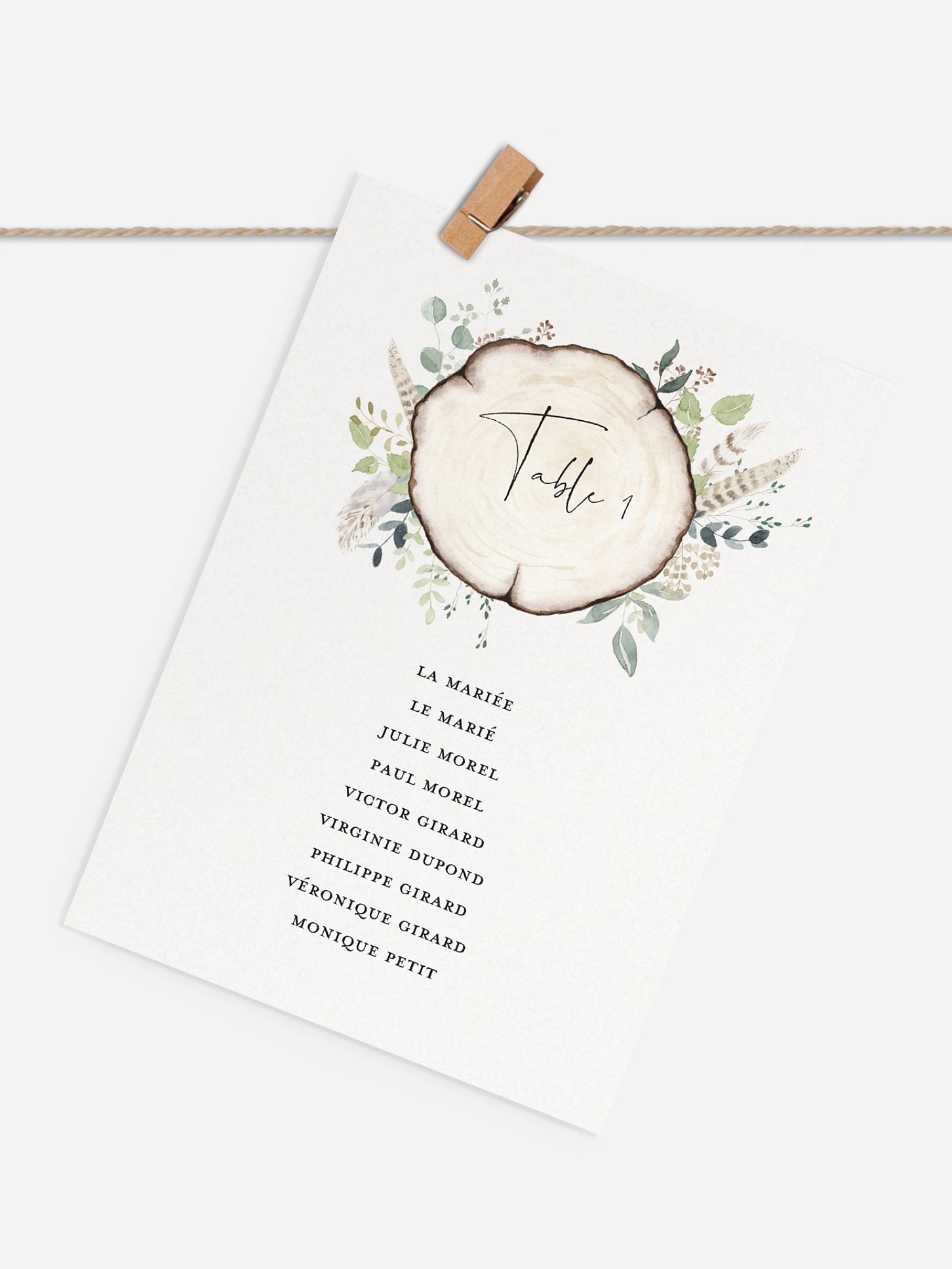 Cartons plan de table mariage Amour des bois