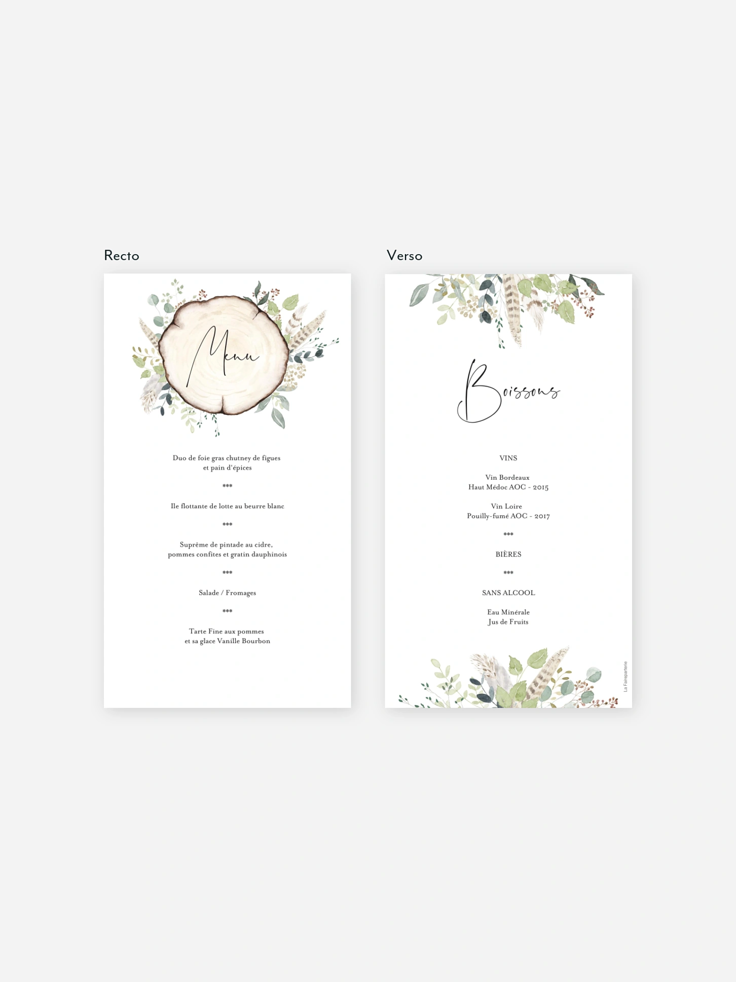 Menu baptême Amour des bois