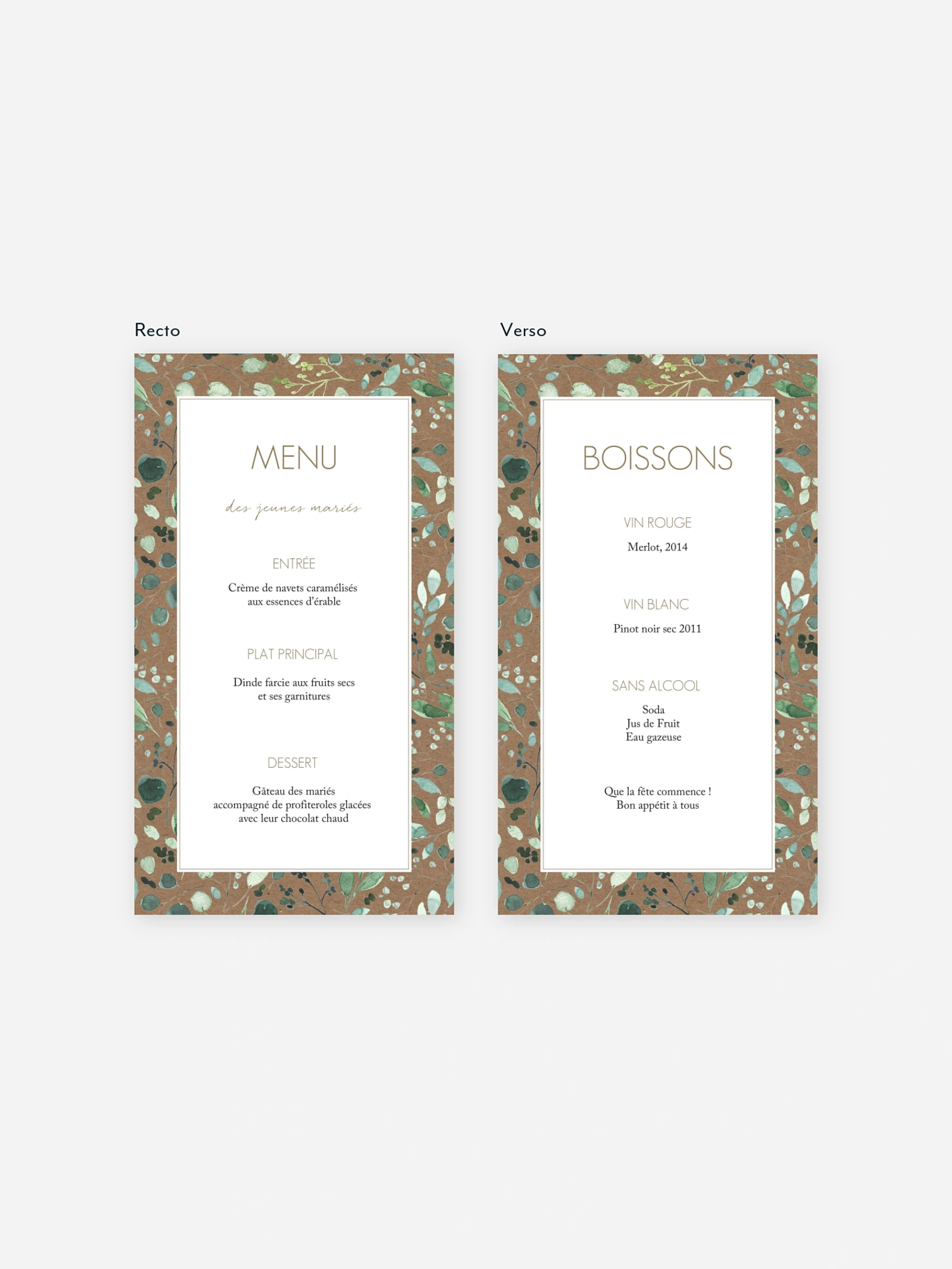 Menu mariage All the greenery effet kraft