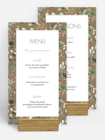 Menu mariage All the greenery effet kraft