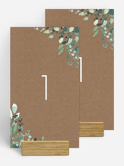 Numéro de table mariage All the greenery effet kraft