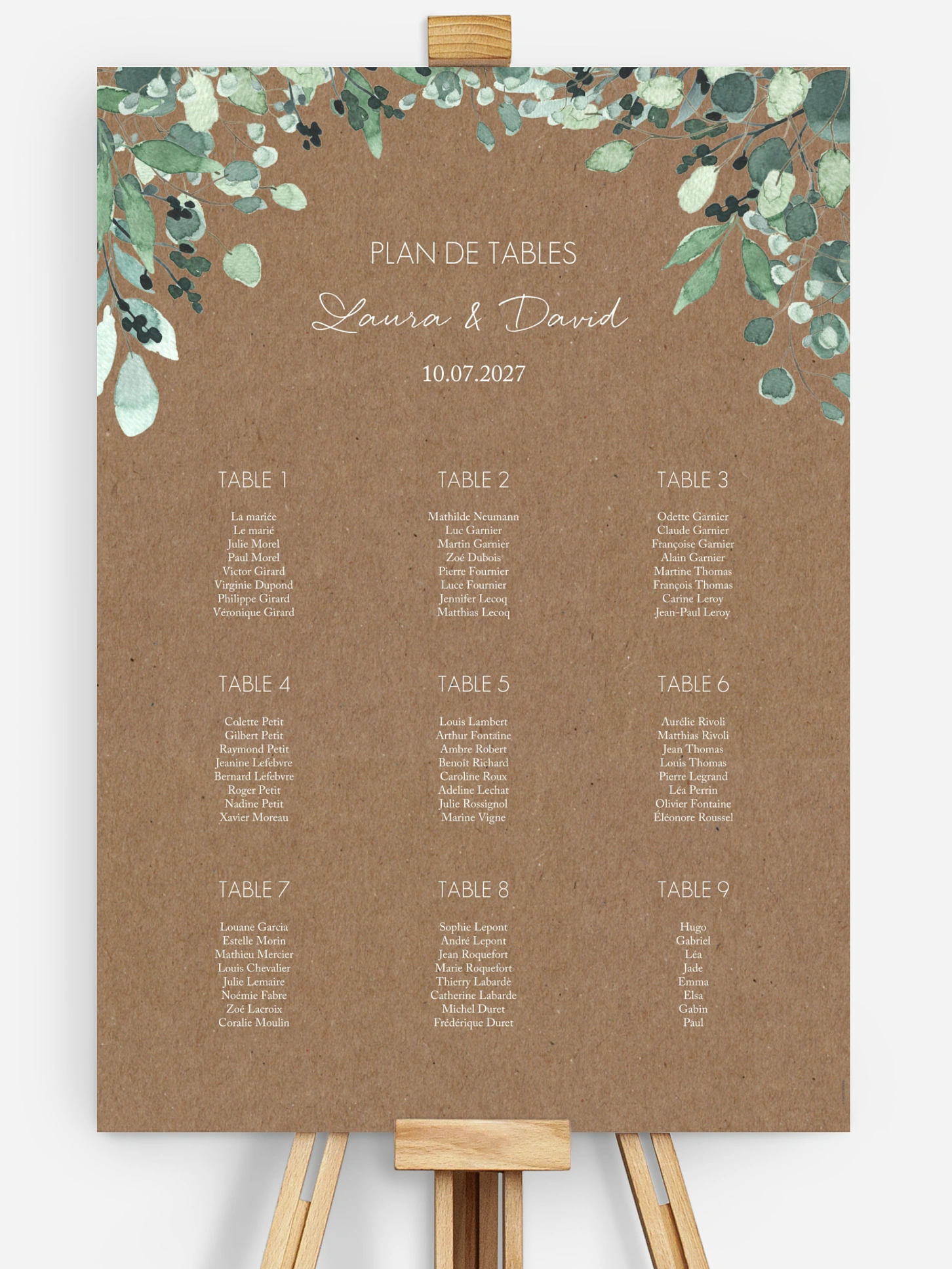 Poster plan de table mariage All the greenery effet kraft