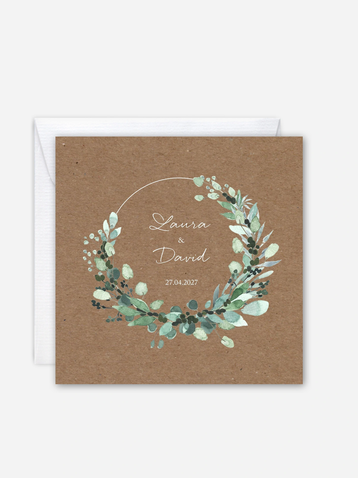 Faire-part de mariage All the greenery effet kraft