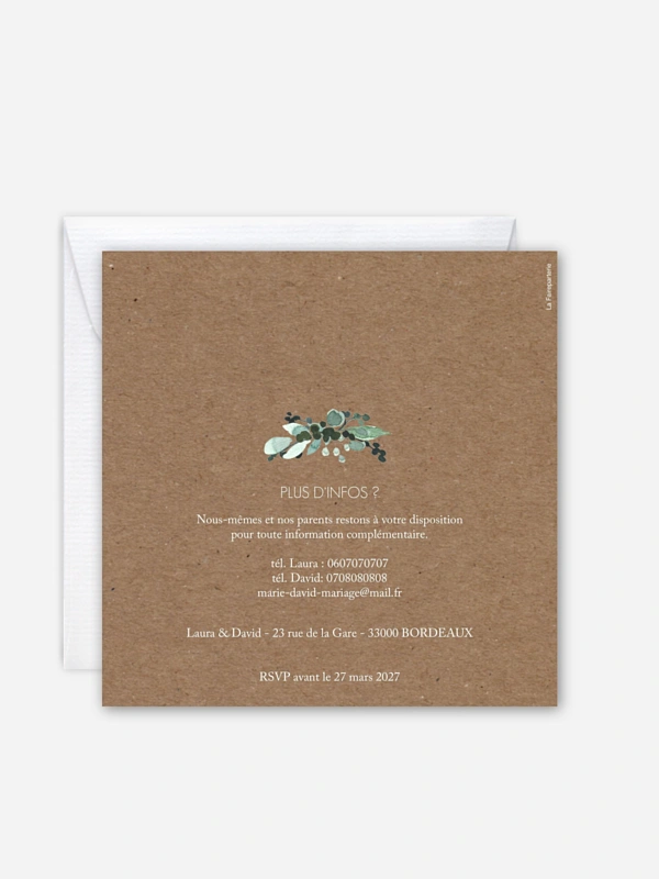 Faire-part de mariage All the greenery effet kraft